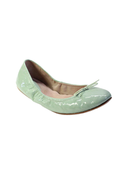 Bloch Womens Patent Leather Ballet Bow Tied Slip On Flats Light Green Size 37.5