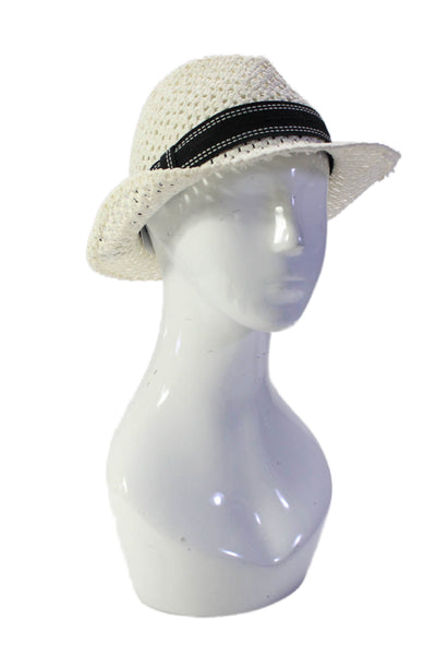 Cirri Cirri Mens Open Weave Ribbon Trim Fedora Hat White Size OS