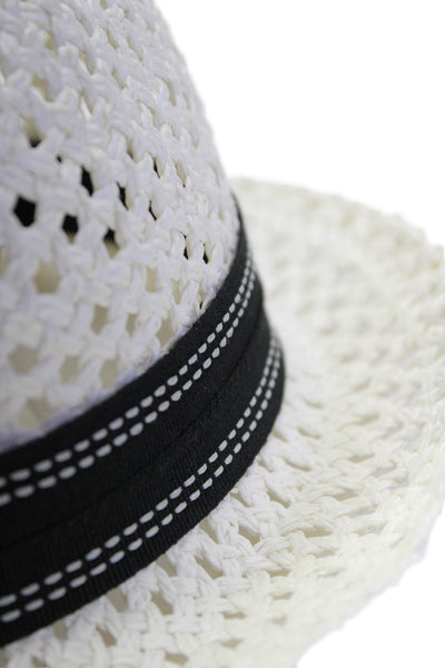 Cirri Cirri Mens Open Weave Ribbon Trim Fedora Hat White Size OS