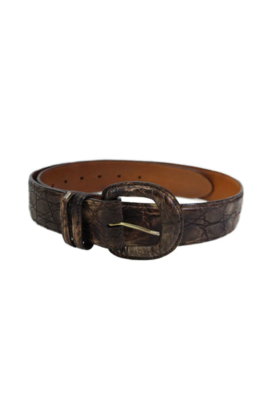 Prada Womens Standard Width Rectangle Buckle Belt Snakeskin Brown M