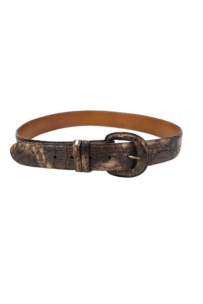 Prada Womens Standard Width Rectangle Buckle Belt Snakeskin Brown M