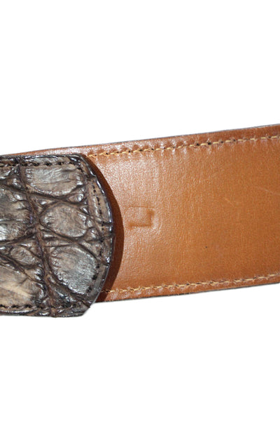 Prada Womens Standard Width Rectangle Buckle Belt Snakeskin Brown M