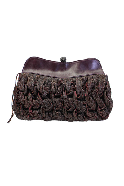 Katherine Kwei Womens Top Magnet Laced Clutch Handbag Leather Purple Small