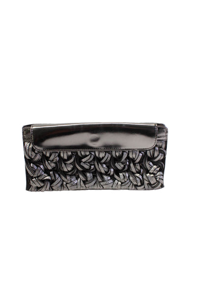 Katherine Kwei Womens Front Button Clutch Handbag Leather  Silver Small