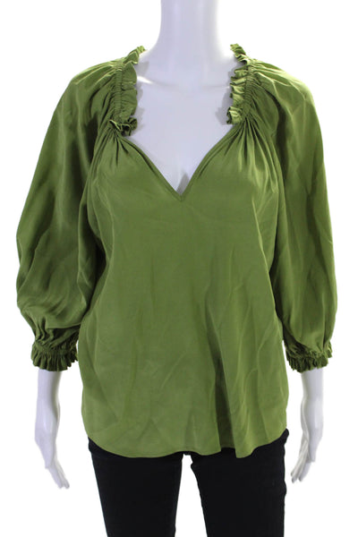 Gilner Farrar Womens Silk 3/4 Sleeves Pullover Blouse Green Size Medium