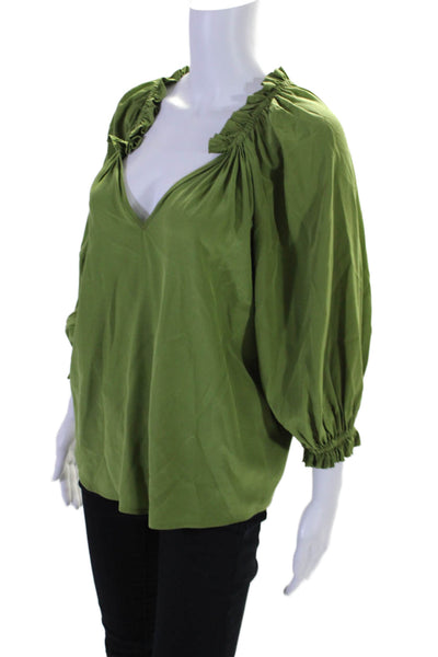 Gilner Farrar Womens Silk 3/4 Sleeves Pullover Blouse Green Size Medium