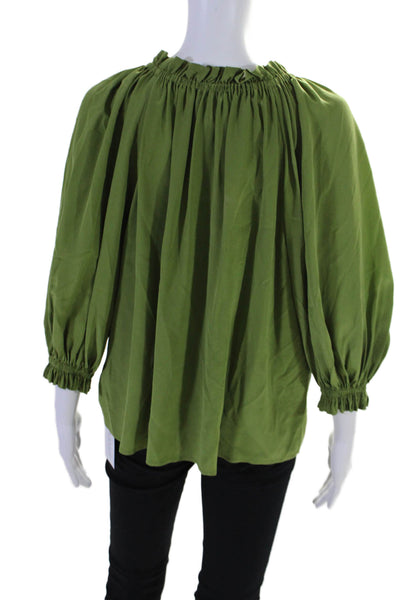 Gilner Farrar Womens Silk 3/4 Sleeves Pullover Blouse Green Size Medium