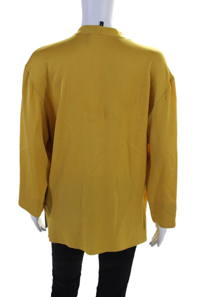 Theory Womens Silk V Neck Long Sleeves Relaxed Wrap Blouse Yellow Size Medium