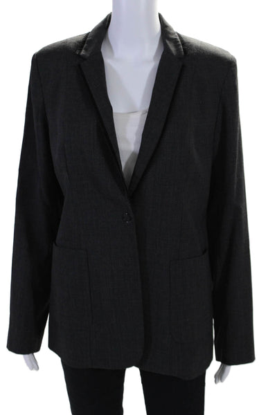 Elie Tahari Womens Narrow Lapel Single Button Blazer Jacket Black Wool Size 12