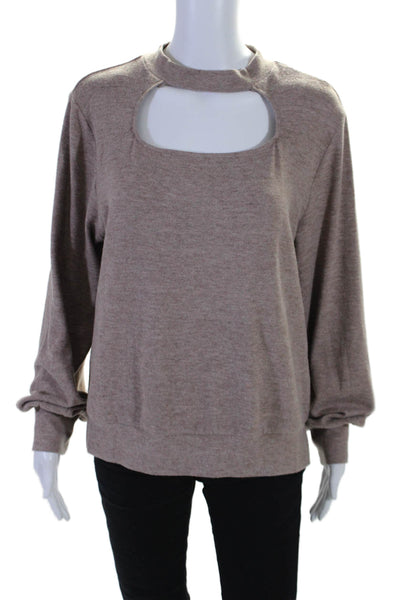 LNA Womens Long Sleeves Cut Out Pullover Crew Neck Sweatshirt Beige Size Medium