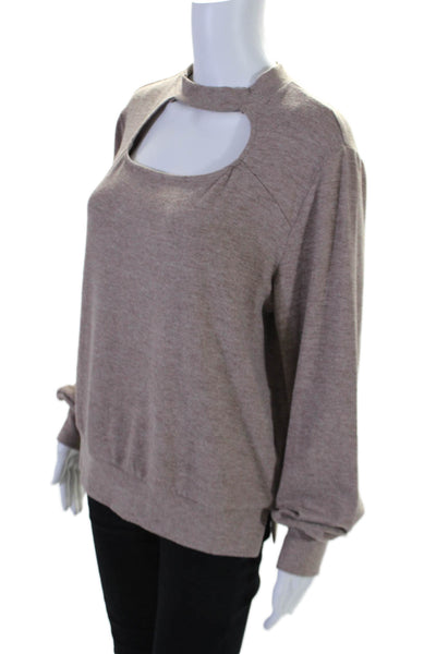 LNA Womens Long Sleeves Cut Out Pullover Crew Neck Sweatshirt Beige Size Medium