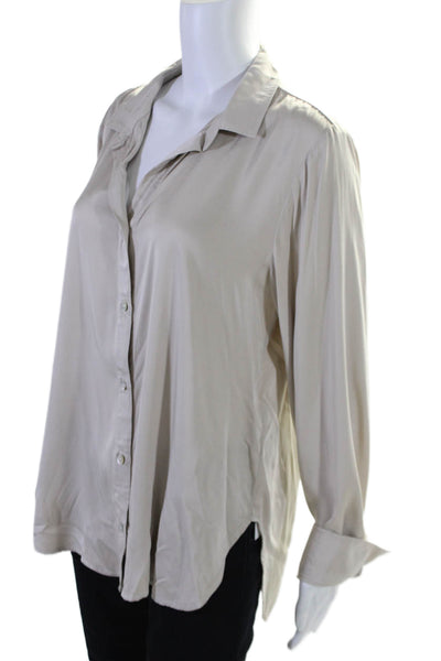 Bella Dahl Womens Long Sleeves Crew Neck Button Down Blouse Oat Beige Size Large