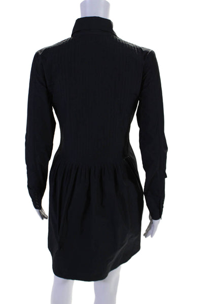 Pauw Womens Black Collar Long Sleeve Pleated Button Front Shift Dress Size 0