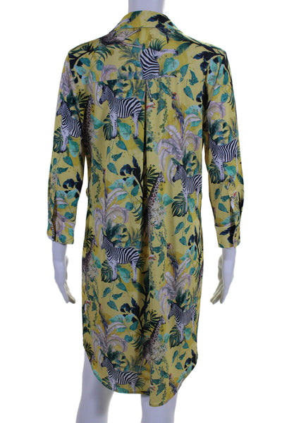 L'Agence Womens Jungle Print 3/4 Sleeve Knee Length Shirt Dress Yellow Size S