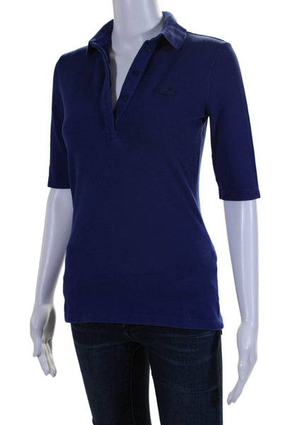 Lacoste Womens Cotton Collared Half Sleeve Polo Shirt Top Royal Blue Size 34