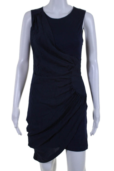 BCBGMAXAZRIA Womens Silk Ruched Waist Sleeveless Sheath Dress Navy Blue Size 2