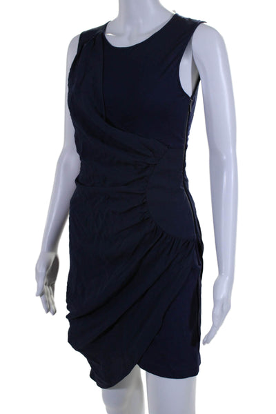 BCBGMAXAZRIA Womens Silk Ruched Waist Sleeveless Sheath Dress Navy Blue Size 2