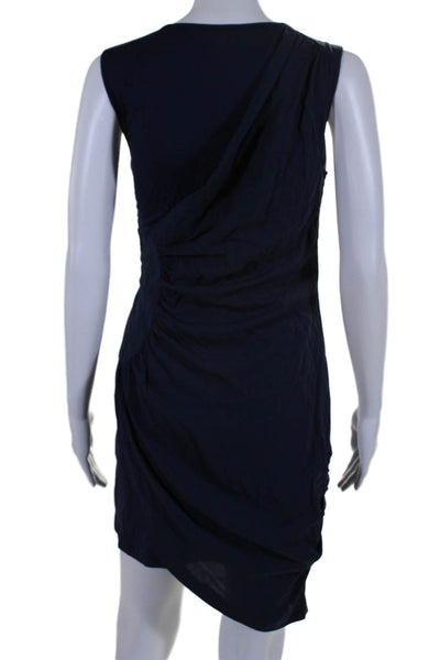 BCBGMAXAZRIA Womens Silk Ruched Waist Sleeveless Sheath Dress Navy Blue Size 2