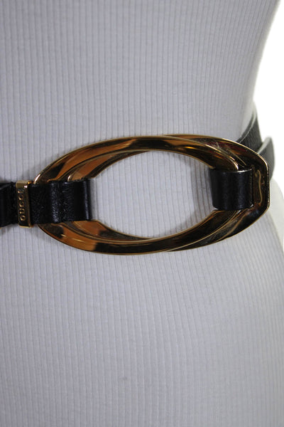 Gucci Womens Leather Gold Toned Embossed Geometric Wrapped Tied Belt Size S