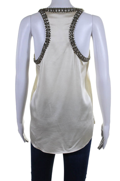 Adam Adam Lippes Womens Beige Silk Beaded Scoop Neck Sleeveless Blouse Top Size2