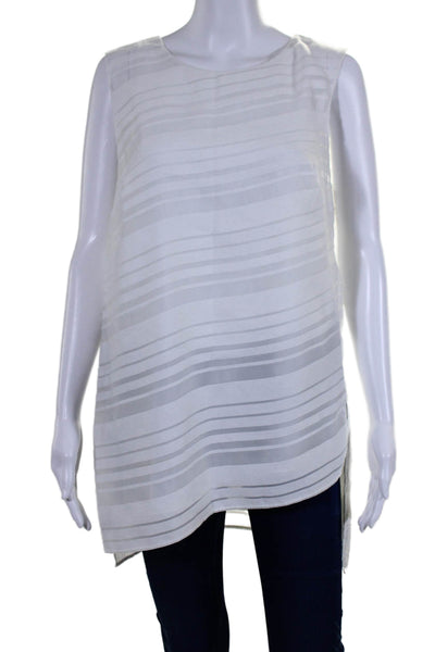 Public School Womens White Striped Crew Neck Lined Sleeveless Tunic Top Size 8