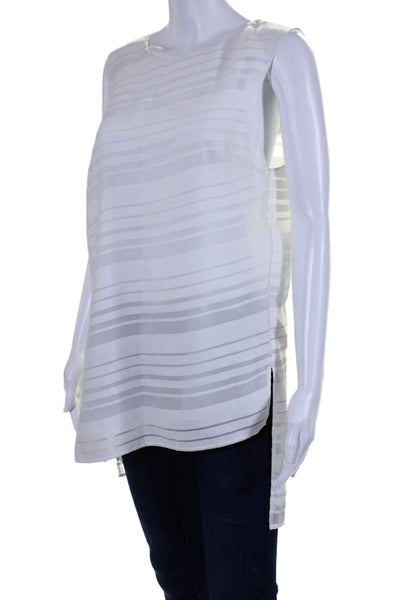 Public School Womens White Striped Crew Neck Lined Sleeveless Tunic Top Size 8