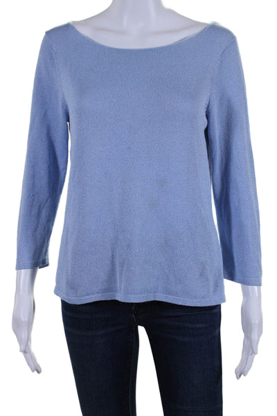 Eileen Fisher Womens Blue Cotton Blend Crew Neck Long Sleeve Sweater Top Size S