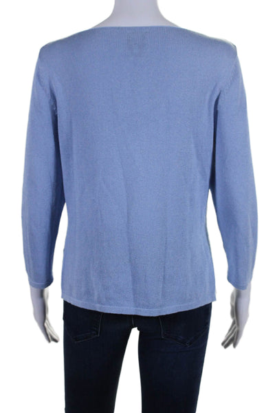 Eileen Fisher Womens Blue Cotton Blend Crew Neck Long Sleeve Sweater Top Size S