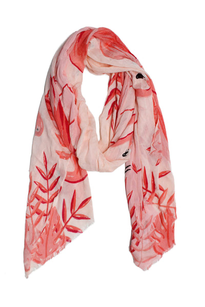 Kate Spade New York Womens Pink Flamingo Fringe Edge Scarf