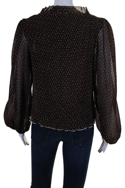 Ganni Womens Long Sleeve High Neck Heart Print Pleated Blouse Brown Small