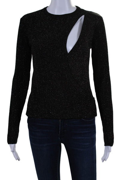 Michelle Mason Womens Long Sleeve Crew Neck Glitter Sweater Black Small