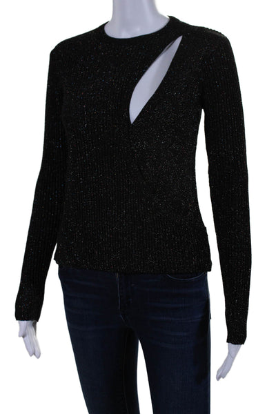 Michelle Mason Womens Long Sleeve Crew Neck Glitter Sweater Black Small