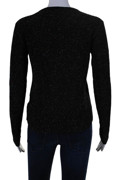 Michelle Mason Womens Long Sleeve Crew Neck Glitter Sweater Black Small