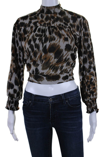 Nanushka Womens Long Sleeve Animal Print Wrap Top Beige Size Small