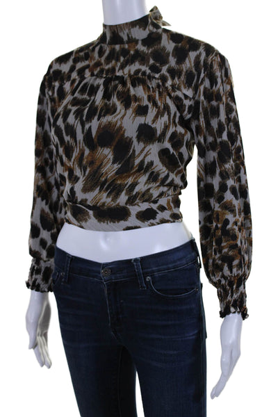 Nanushka Womens Long Sleeve Animal Print Wrap Top Beige Size Small