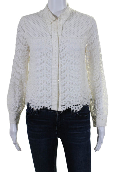 Whistles Womens Long Sleeve Collared Button Down Open Knit Top White 4