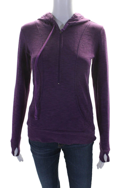 Lucy Womens Cotton Half Zip Hooded Athletic Jacket Purple Size XS