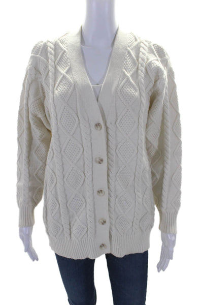 Sunday Best Womens Cotton Cable Knit V Neck Button Down Sweater White Size 2XS