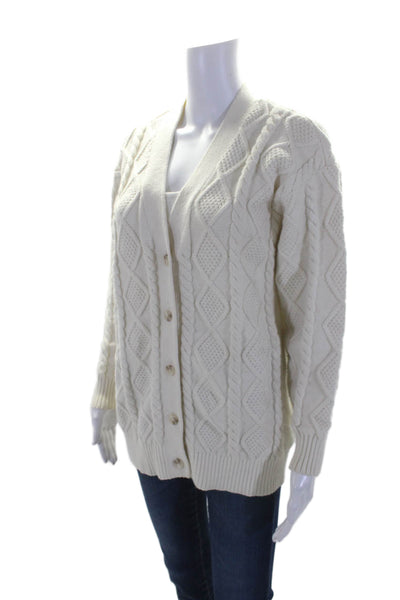 Sunday Best Womens Cotton Cable Knit V Neck Button Down Sweater White Size 2XS