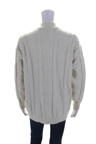 Sunday Best Womens Cotton Cable Knit V Neck Button Down Sweater White Size 2XS