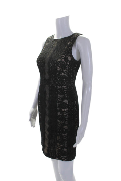 Adrianna Papell Womens Sleeveless Lace Knee Length Sheath Dress Black Size 2P