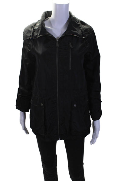 DKNY Women's Collared Long Sleeves Full Zip Cinch Rain Jacket Black Size XS