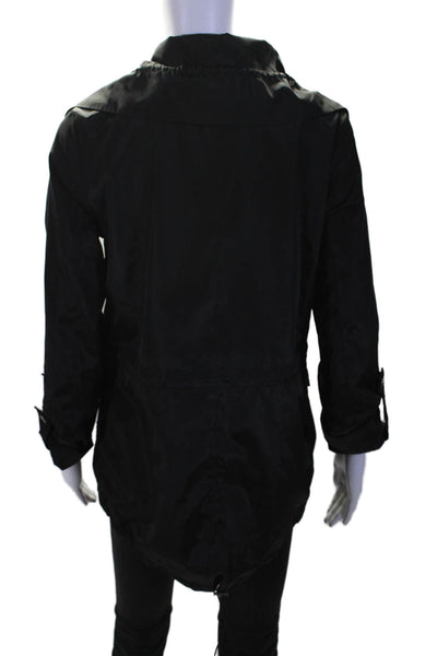 DKNY Women's Collared Long Sleeves Full Zip Cinch Rain Jacket Black Size XS