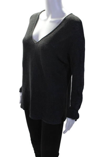 Vince Women's V-Neck Long Sleeves Pullover Knit Sweater Black Size S