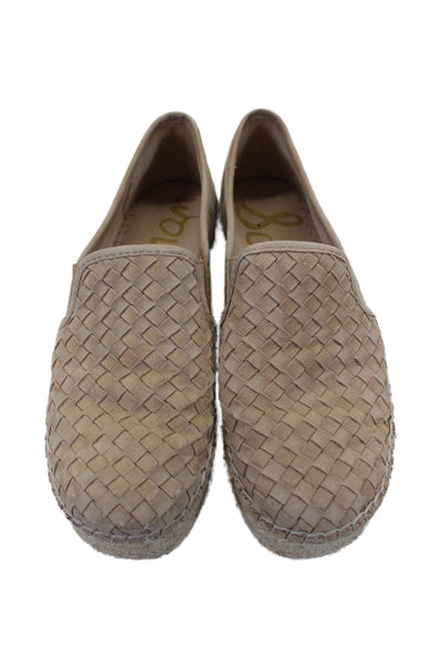 Sam Edelman Womens Round Toe Braided Suede Espadrille Slip-On Shoes Beige Size 8