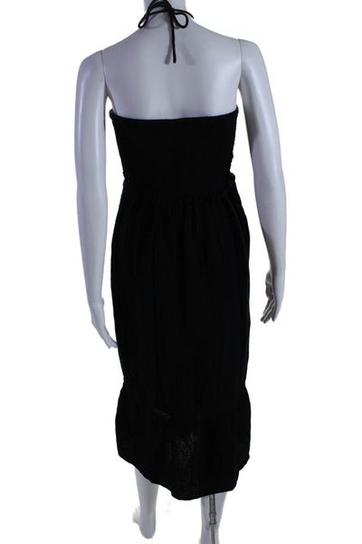 La Blanca Womens Cotton Gauze Halter Neck Smocked Long Maxi Dress Black Size S