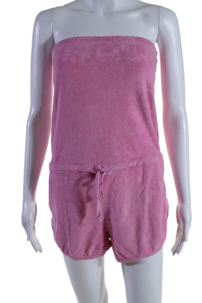 Bobi Womens Cotton Velour Drawstring Waist Strapless Romper Bubble Pink Size XS