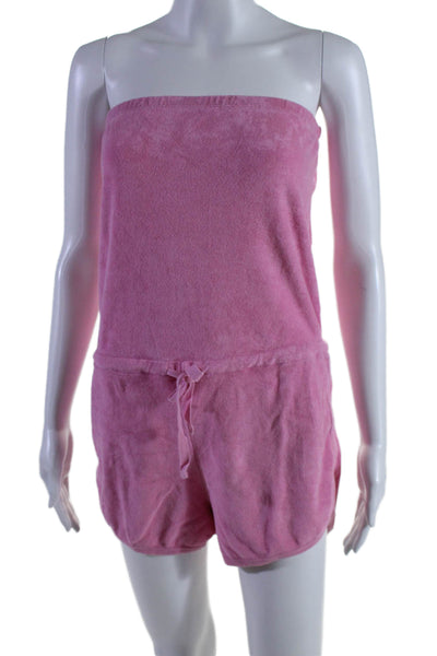 Bobi Womens Cotton Velour Drawstring Waist Strapless Romper Bubble Pink Size XS