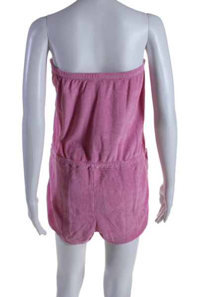 Bobi Womens Cotton Velour Drawstring Waist Strapless Romper Bubble Pink Size XS