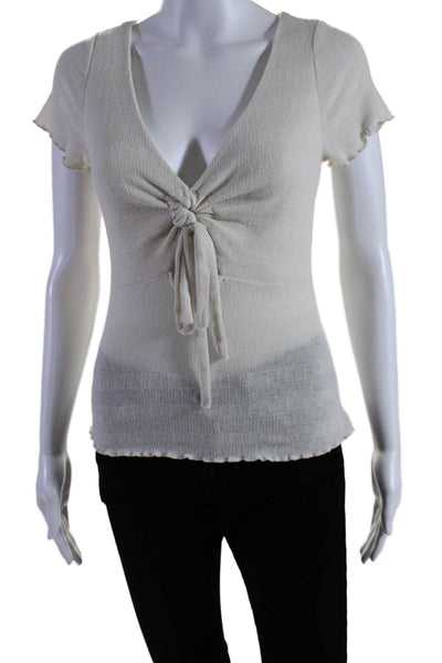 Le Lis Womens Short Sleeve Tie Front Cut Out V-Neck Cropped Top White Size S